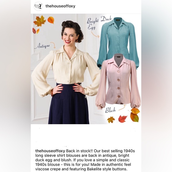 House of Foxy 1940s style blouse in bright duckegg UK size 12 - Picture 4 of 14